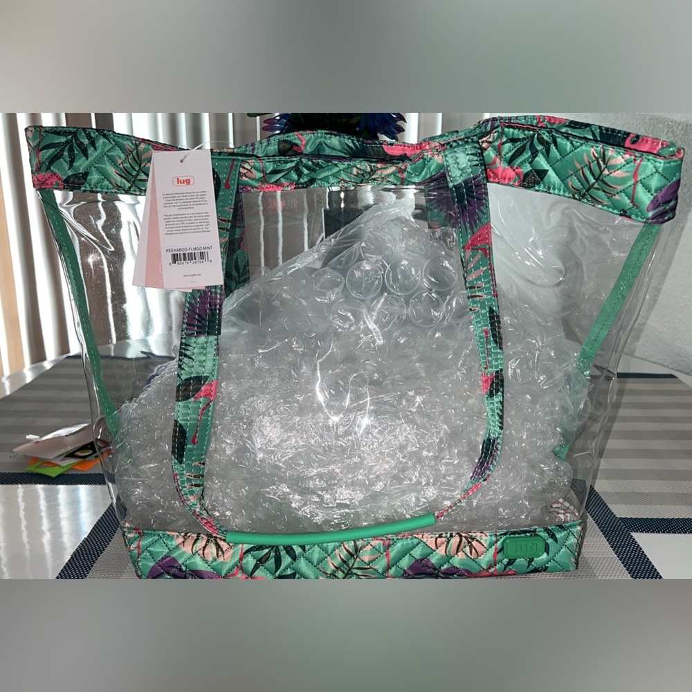 🦩 NWT Lug Clear Peekaboo Tote and Topper Hat in Flamingo Mint 🦩